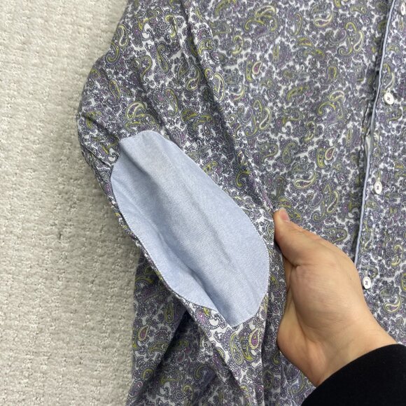 Koike Barcelona Men M Psychedelic Paisley AOP Button Down Shirt Elbow Patch - Picture 12 of 16